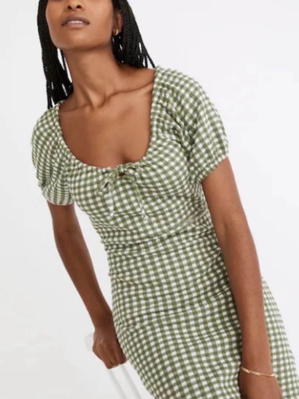 Madewell Olive Green Gingham Dress